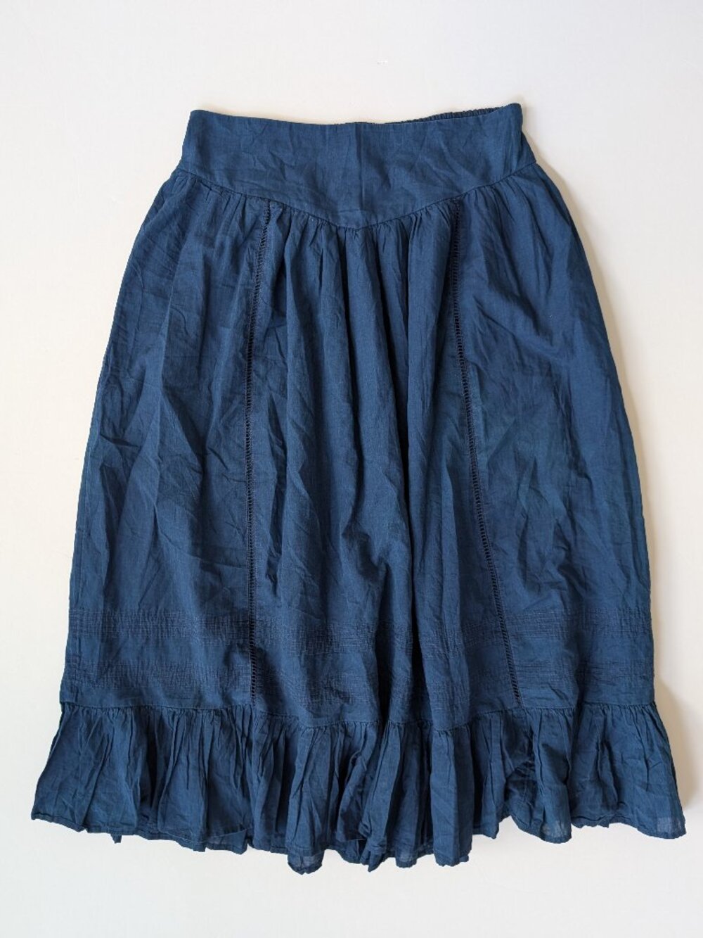 American Eagle Maxi Skirt Blue size Large High Waisted Ruffled Hem Elastic Boho